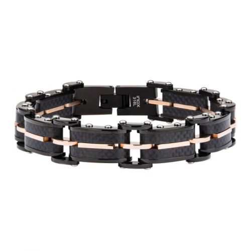 SOLID CARBON GRAPHITE & ROSE GOLD PLATED LINK BRACELET