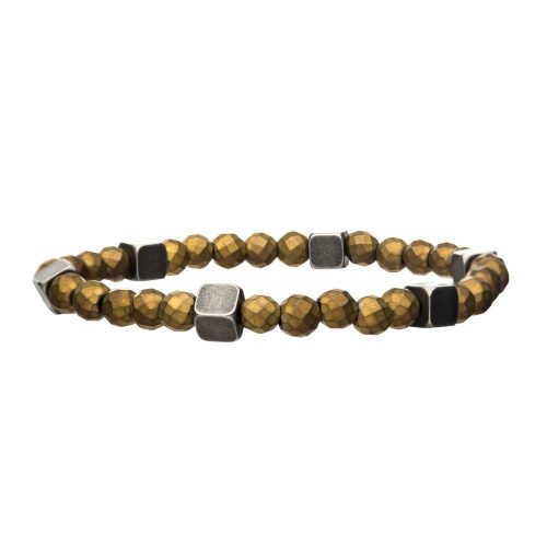 GOLD HEMATITE W/ ANTIQUE SILVER BRASS BLOCK BRACELET