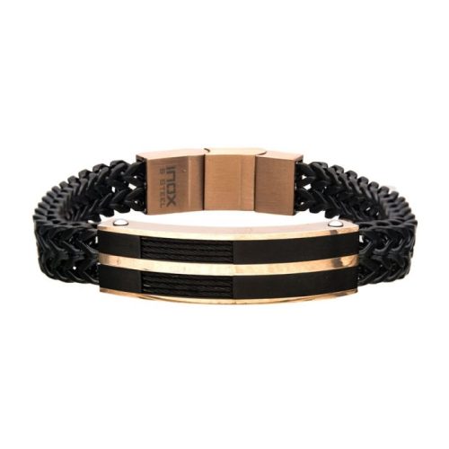 STAINLESS STEEL BLACK & ROSE GOLD PLATED FRANCO CHAIN BRACELET