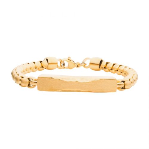 MATTE 18K GOLD PLATE CHISELED ENGRAVABLE DROP WITH BOLD BOX CHAN BRACELET