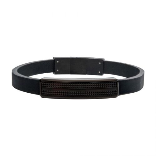 BLACK LEATHER WITH BLACK PLATED STREAMLINE ID BRACELET