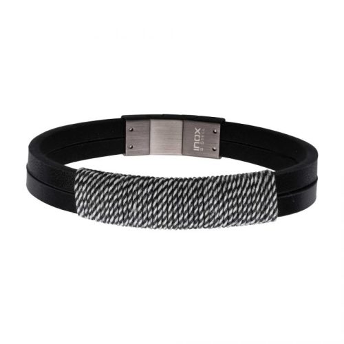 SHORELINE COTTON WRAPPED BLACK LEATHER BRACELET