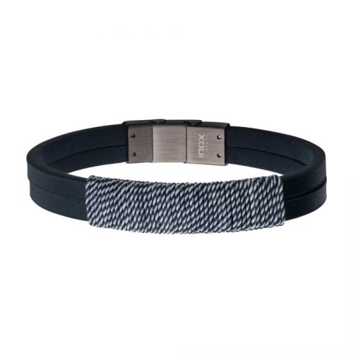 SHORELINE COTTON WRAPPED BLUE LEATHER BRACELET