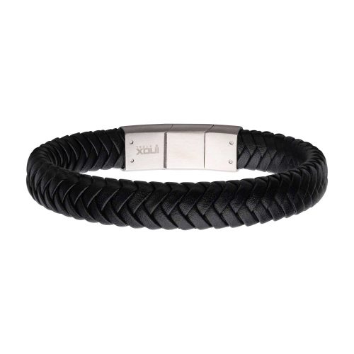 TWO TONE BLACK BRAIDED GENUINE LEATHER BRACELET