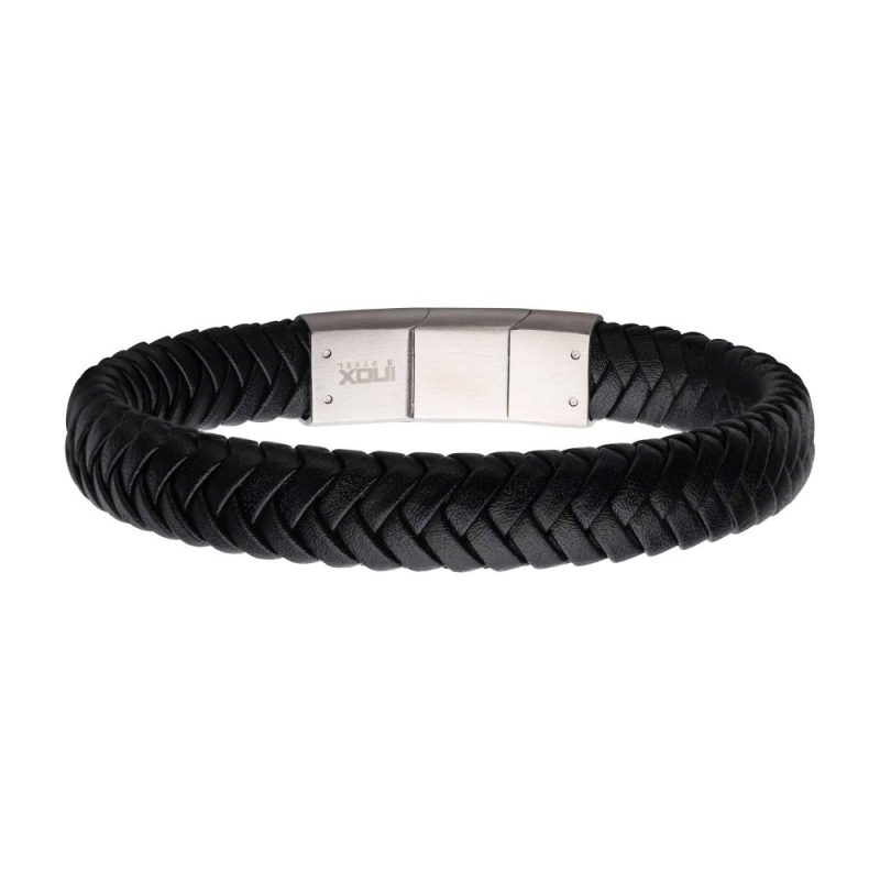 TWO TONE BLACK BRAIDED GENUINE LEATHER BRACELET