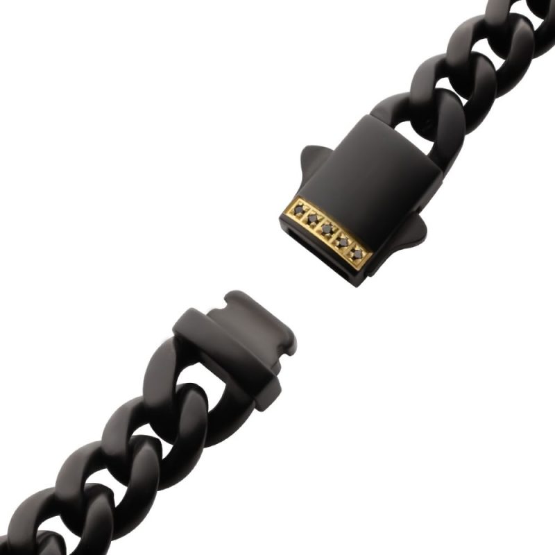 BLACK UP STEEL MATTE FINISH MIAMI CUBAN CHAIN BRACELET WITH BLACK SAPPHIRES - Image 2