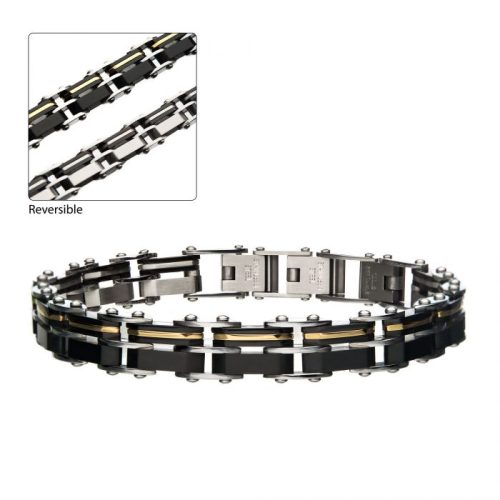 STEEL GOLD & BLACK PLATED REVERSIBLE BRACELET