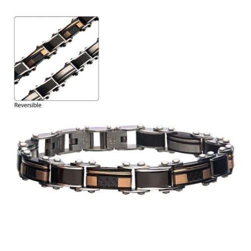STAINLESS STEEL BLACK & GOLD PLATED REVERSIBLE BRACELET