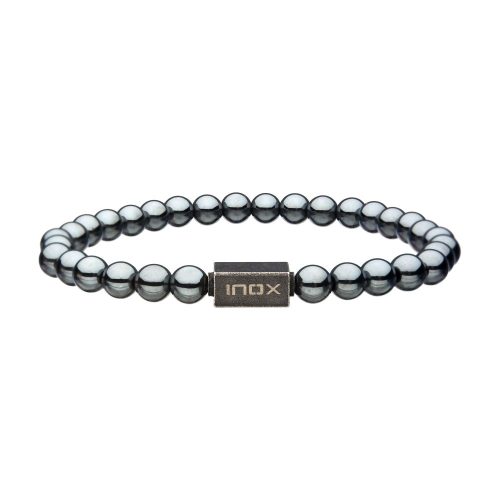 HEMATITE GEMSTONE STRETCH BEAD BRACELET WITH STEEL CLASP