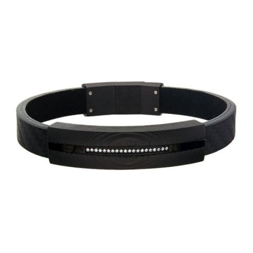 SOLID CARBON LEATHER BRACELET WITH DIAMONDS