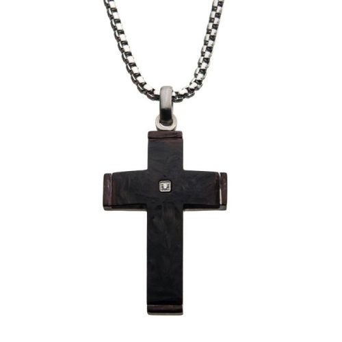 SOLID CARBON CROSS PENDANT WITH DIAMOND