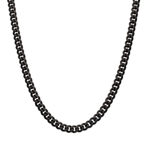 BLACK IP STEEL MATTE FINISH  MIAMI CUBAN CHAIN NECKLACE WITH BLACK SAPPHIRE CZ ON 18K GOLD IP DOUBLE PRESS BOX CLASP