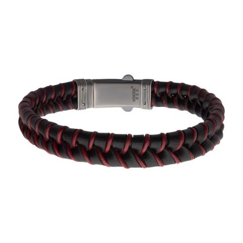 BROWN & RED BRAIDED LEATHER BRACELET WITH DUAL RELEASE STERLING SILVER CLASP