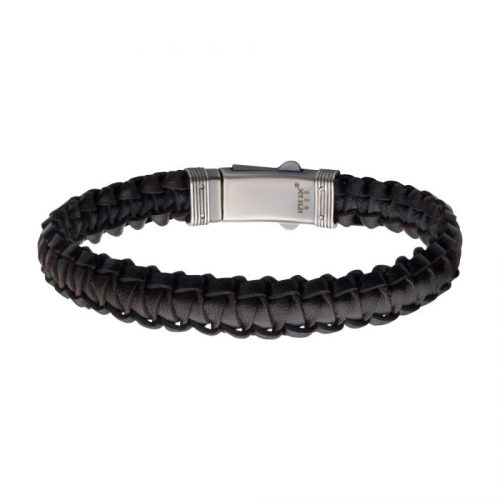 10MM BLACK & BROWN BRAIDED LEATHER BRACELEET WITH DUAL RELEASE STERLING SILVER CLASP