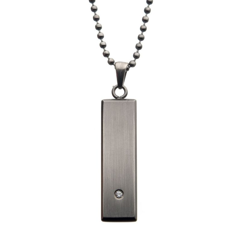 STAINLESS STEEL W/ 2MM CLEAR CZ TAG PENDANT WITH BALL CHAIN