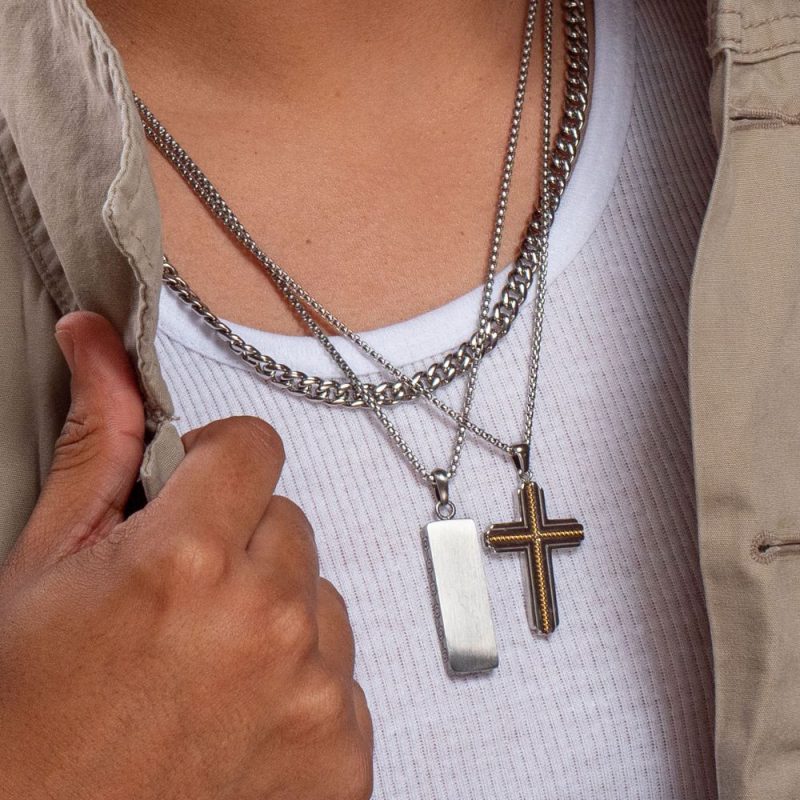 STAINLESS STEEL ENGRAVABLE DROP PENDANT WITH ROUND BOX CHAIN - Image 3