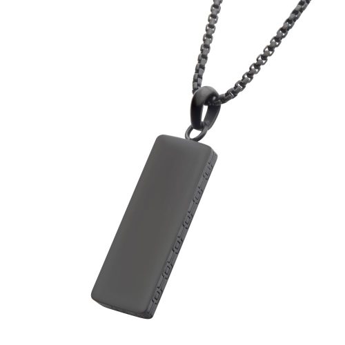 MATTE BLACK IP ENGRAVABLE DROP PENDANT WITH ROUND BOX CHAIN