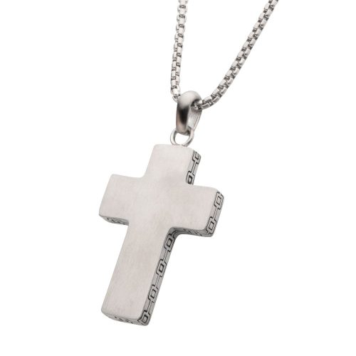 STEEL ENGRAVABLE CROSS PENDANT WITH ROUND BOX CHAIN