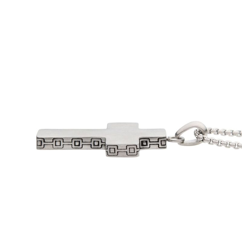 STEEL ENGRAVABLE CROSS PENDANT WITH ROUND BOX CHAIN - Image 2
