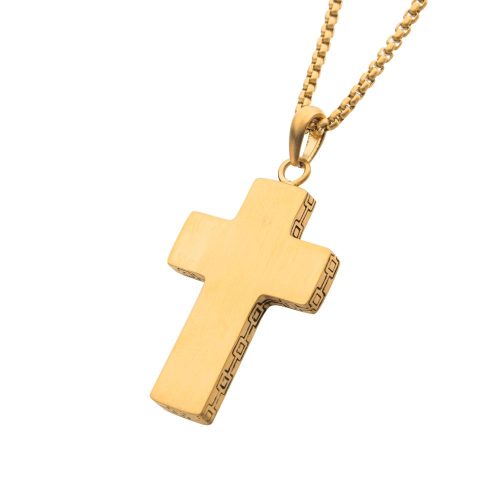 18K GOLD PLATED ENGRAVABLE CROSS PENDANT WITH ROUND BOX CHAIN (Copy)