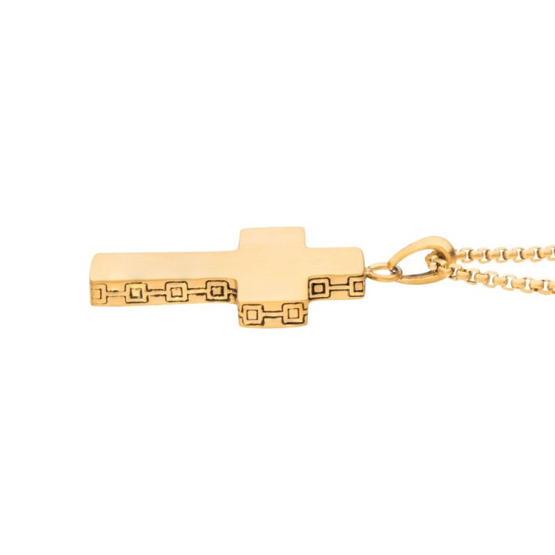 18K GOLD PLATED ENGRAVABLE CROSS PENDANT WITH ROUND BOX CHAIN (Copy) - Image 2