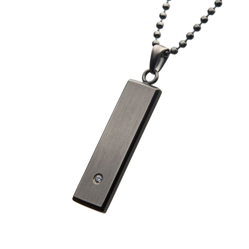 STAINLESS STEEL W/ 2MM CLEAR CZ TAG PENDANT WITH BALL CHAIN - Image 2