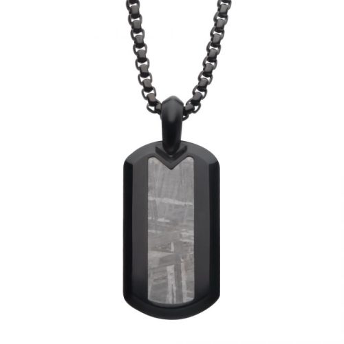 METEORITE INLAY DOG TAG PENDANT WIHT BLACK IP BOX CHAIN