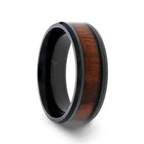 6MM BLACK TITANIUM POLISHED EDGES WITH WALNUT WOOD INLAID BAND