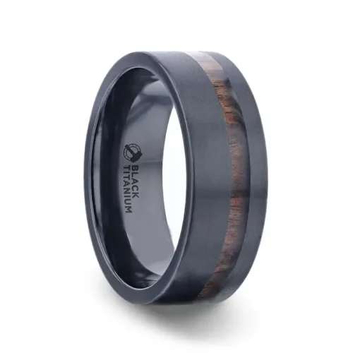 8MM KOA WOOD INLAID BLACK TITANIUM MEN'S WEDDING BAND