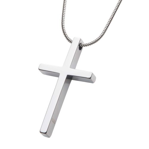 TUNGSTEN CARBIDE CROSS PENDANT W/ STEEL SNAKE CHAIN