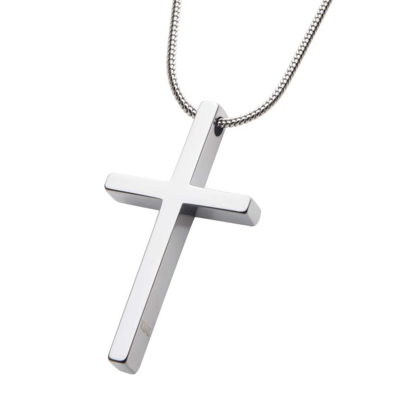 TUNGSTEN CARBIDE CROSS PENDANT W/ STEEL SNAKE CHAIN