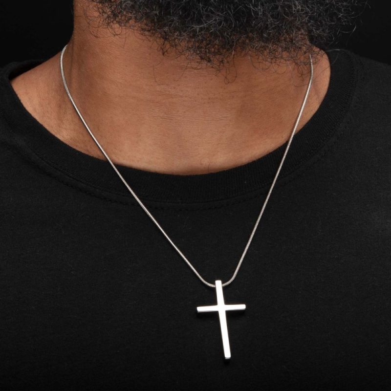 TUNGSTEN CARBIDE CROSS PENDANT W/ STEEL SNAKE CHAIN - Image 3