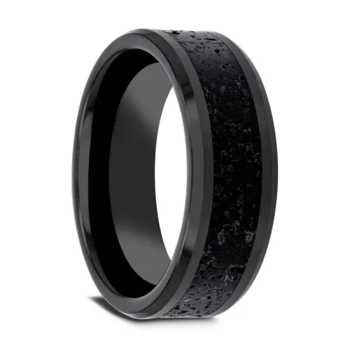 6MM BLACK CERAMIC WITH BLACK & GRAY LAVA ROCK STONE INLAY