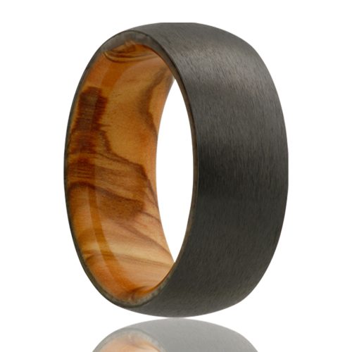 6MM ZICONIUM BAND WITH SATIN FINISH AND OLIVE WOOD SLEEVE
