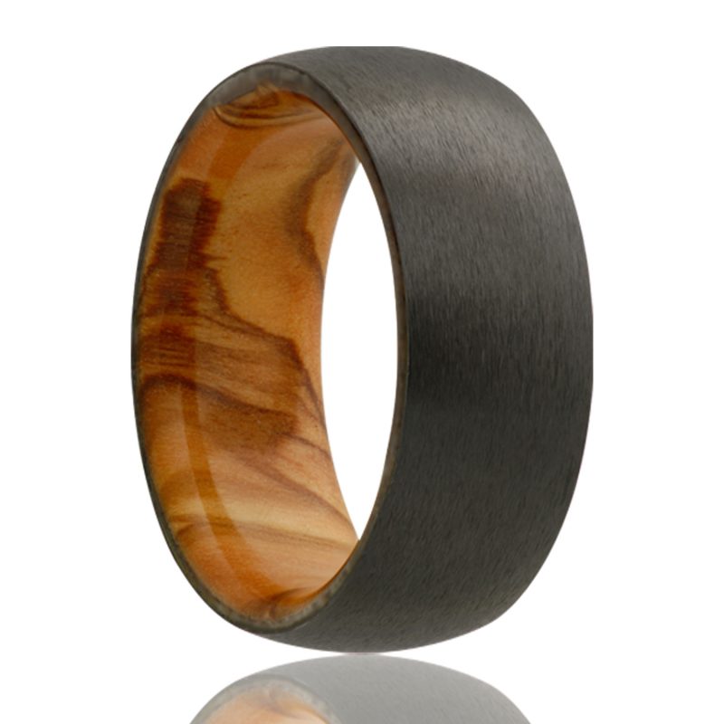 6MM ZICONIUM BAND WITH SATIN FINISH AND OLIVE WOOD SLEEVE