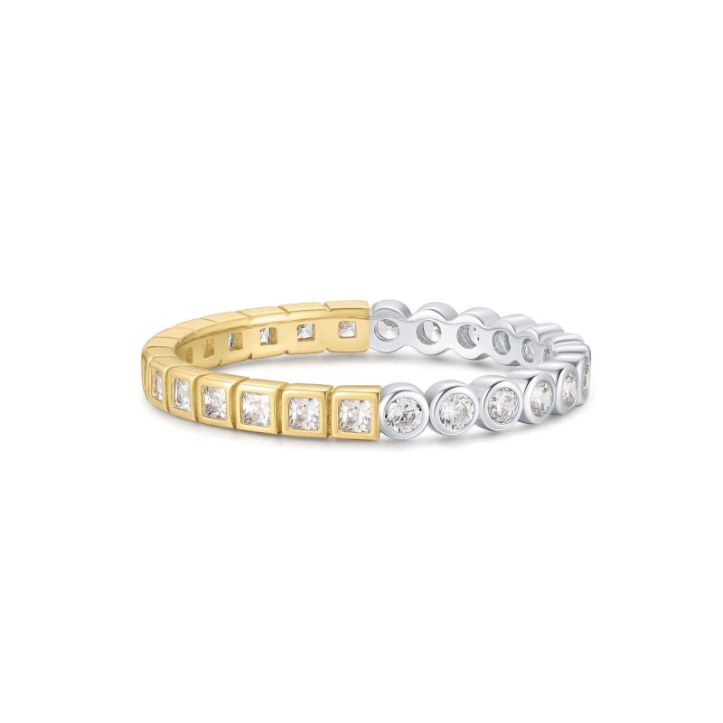 MELODIC POET TWO-TONE SQUARE AND CIRCLE BEZEL RING